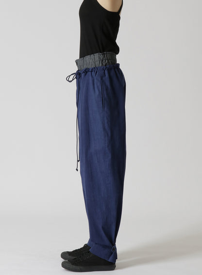 MULTI STRIPED DOBBY FABRIC UNEVENLY DYED DOUBLE LAYERED PANTS