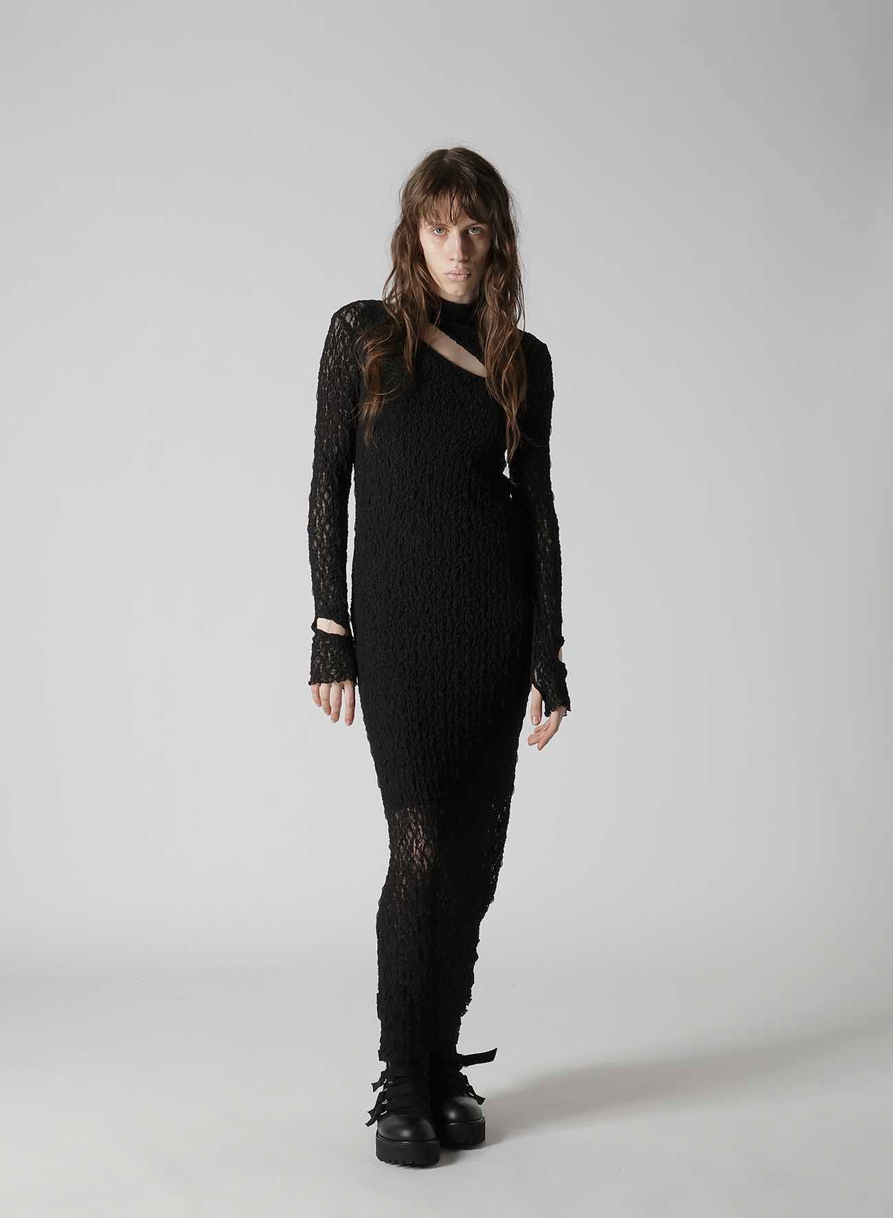 FLOWER SHIRRING SLIT DRESS