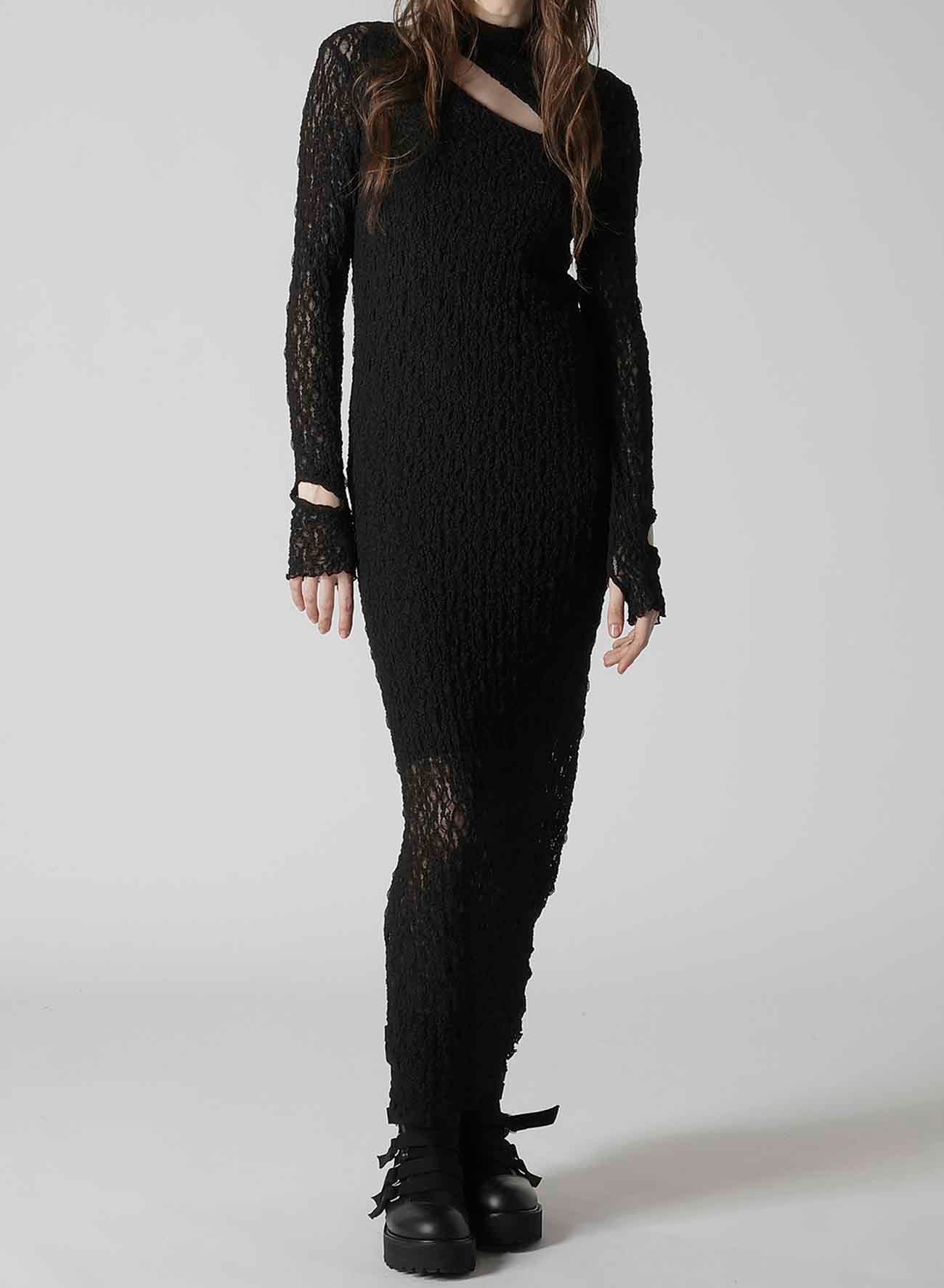 FLOWER SHIRRING SLIT DRESS