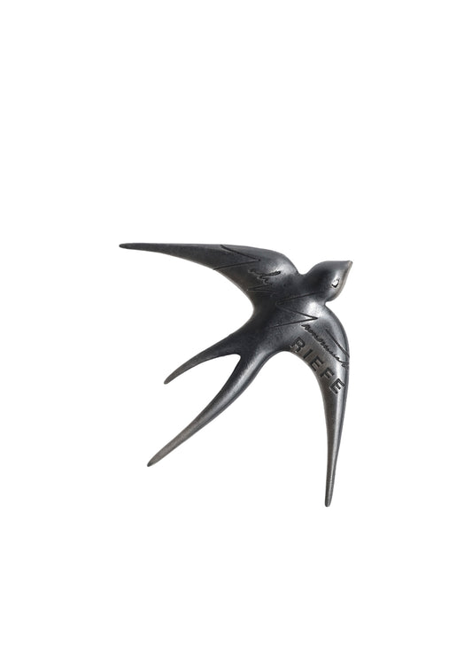 TIN ALLOY SMOKED SWALLOW BROOCH