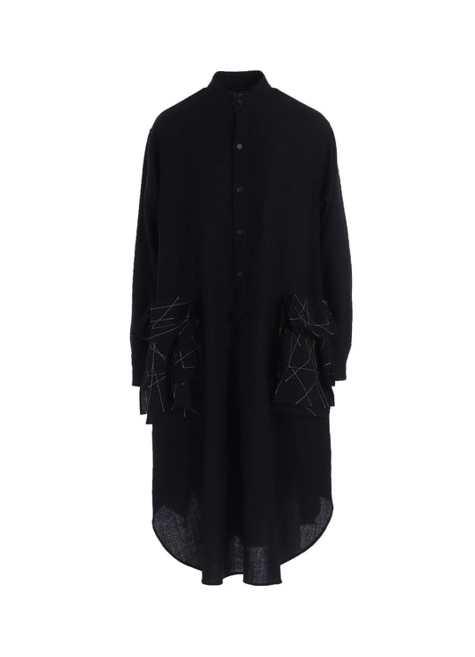 SOFT WOOL A EMBROIDERY BOX POCKET DRESS