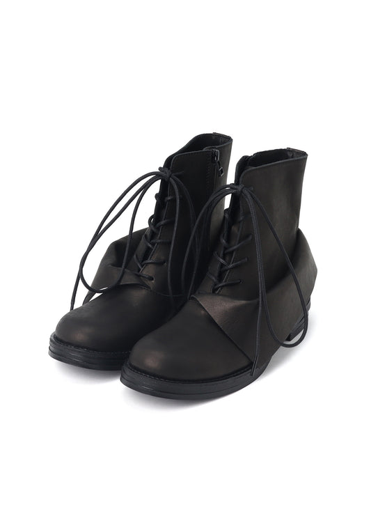 UNEVEN DYED LEATHER LACE-UP BOOTS
