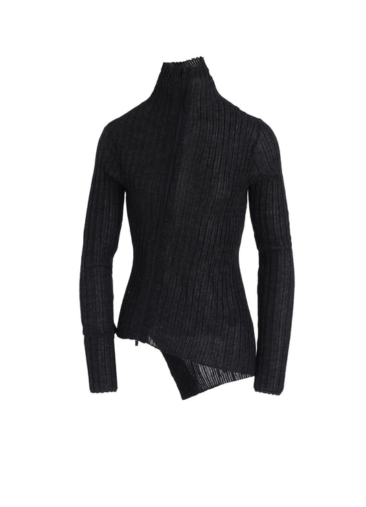 RIB DIAGONAL ZIP CARDIGAN