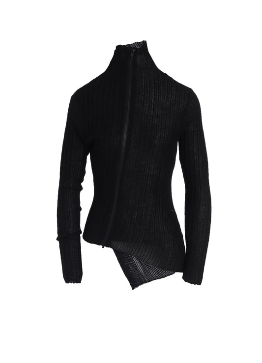 RIB DIAGONAL ZIP CARDIGAN