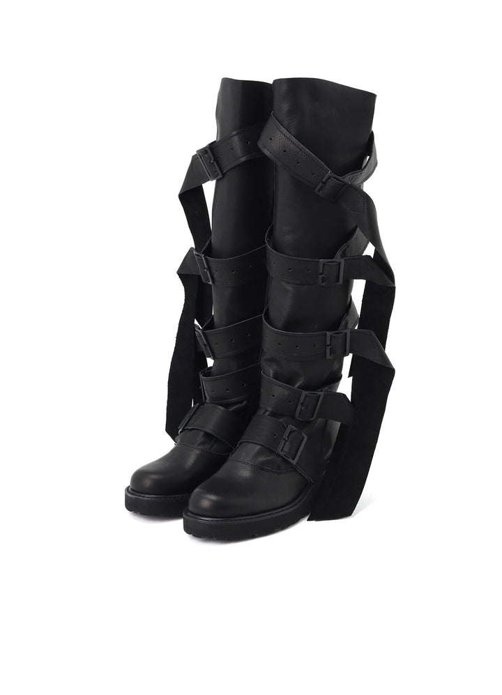SOFT OIL LEATHER 5STRAPS LONG BOOTS
