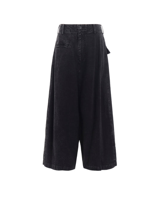 PERMANGANATE BLEACHED DENIM BACKSIDE FLARED WIDE PANTS