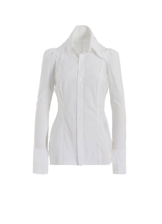 COTTON BROAD PUFF SLV SLIM FIT BLOUSE