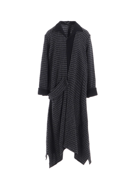 SMALL HOUNDSTOOTH R DRAPE DETAIL SHIRT DRESS