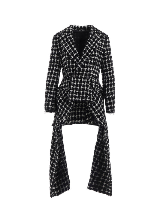B&W HOUNDSTOOTH DRAPED PEAKED JACKET