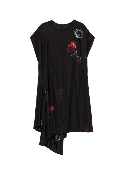FLOWER COLOR SHORT SLV BIG SILHOUETTE DRESS