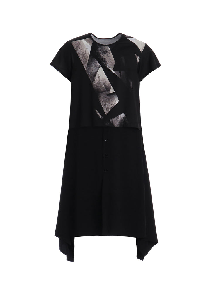 GEOMETRIC CREPE DE CHINE LONG SHIRT LAYERED T