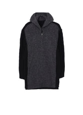 FINE MERINO WOOL CABLE SWITCH UNBALANCE HOODIE