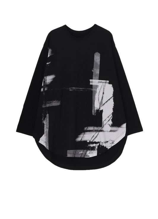 SILKETTE JERSEY PAINT PATTERN HEM JUMBO LONG SLEEVED T-SHIRT