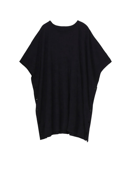 CATHC WASHER WRINKLE JERSEY SIDE BUTTON SHORT SLEEVED T-SHIRT