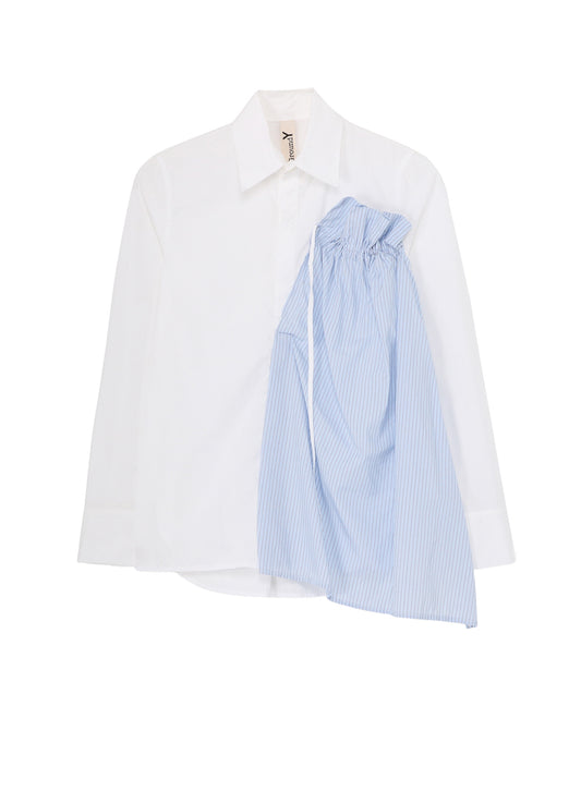 COTTON BROAD +  STRIPE  SWITCHING GATHER SHIRTS