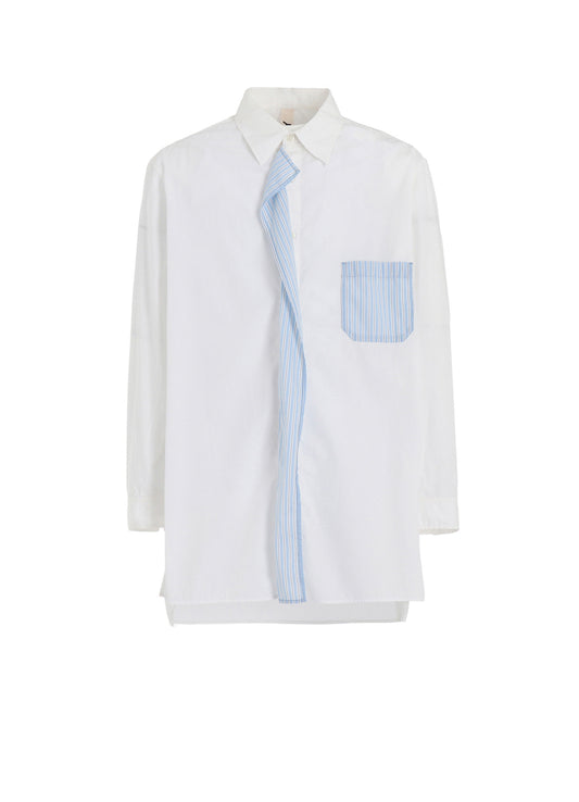 COTTON BROAD +  STRIPE  SWITCHING RUFFLE SHIRTS