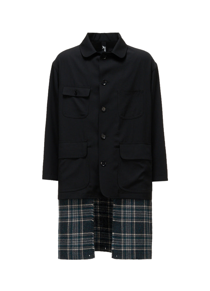 WOOL GABARDINE+BRITISH WOOL PLAID HUNTING JACKET