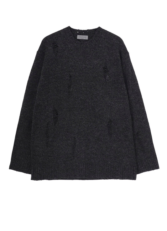PLAIN STITCH CRASHED ROUND NECK PULLOVER