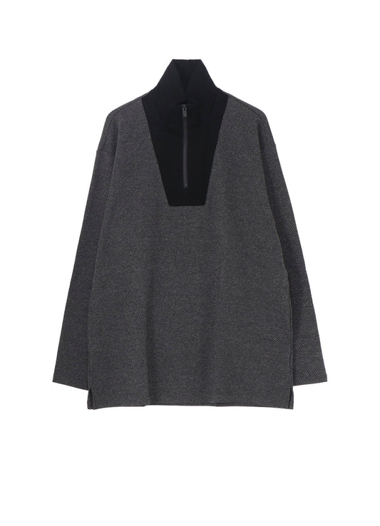 C/W TWILL JERSEY PADDED COLLAR HALF ZIP LONG BLOUSE