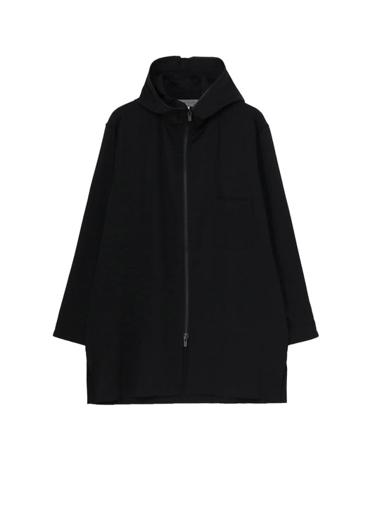 WOOL GABARDINE ZIPUP HOODED BLOUSE