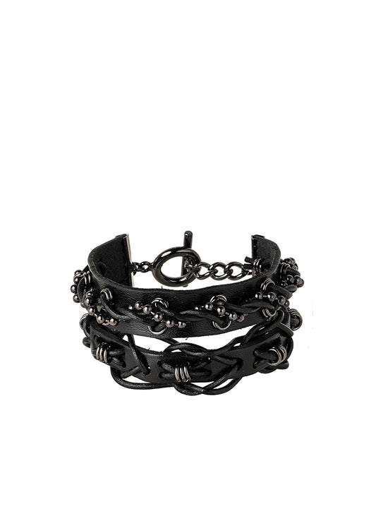 LEATHER BRASS BKNI BRAIDED BRACELET