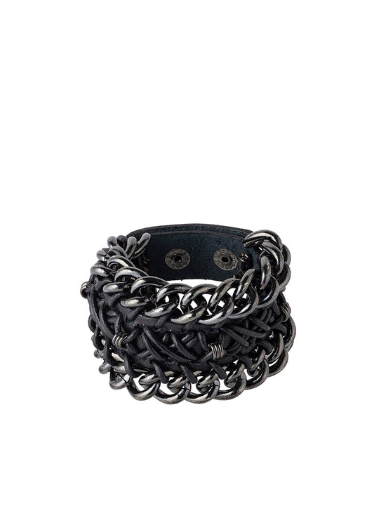 LEATHER BRASS BKNI ANARCHY BRACELET