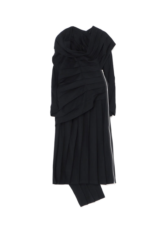 LOW TWIST SERGE DRESS WITH TWISTED PLEATS