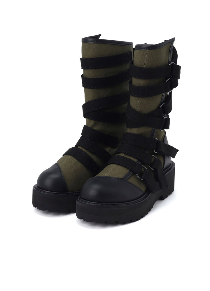 CANVAS + CHROME SPIRAL NECK BOOTS