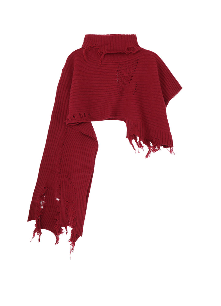 CRUSHED RIB DAMAGED 2WAY WOOL SCARF