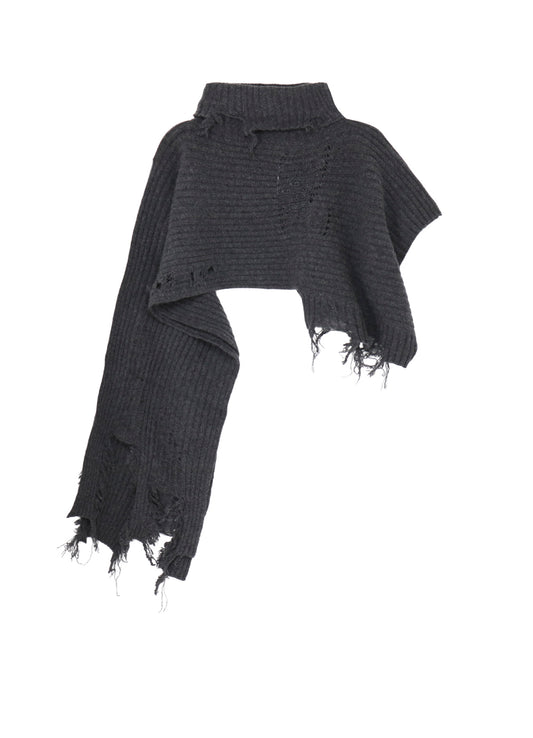 CRUSHED RIB DAMAGED 2WAY WOOL SCARF