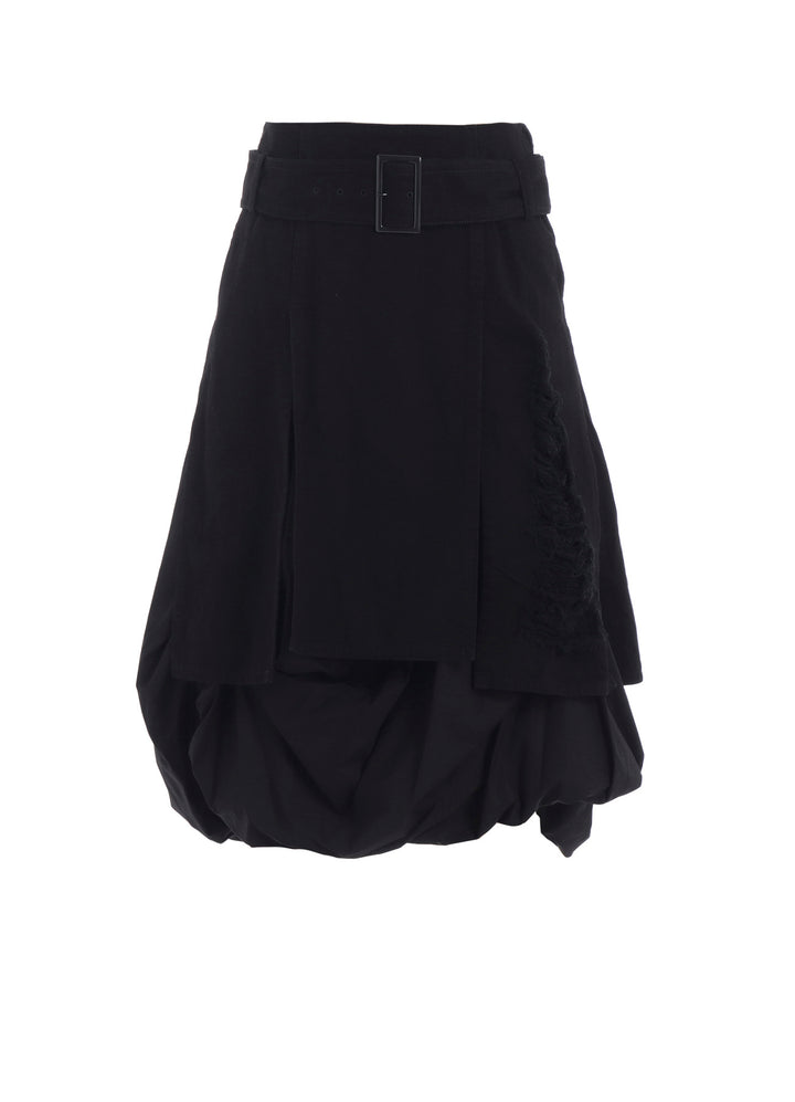DAMAGED DENIM BELT BALLOON SKIRT
