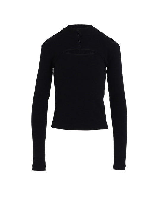 COTTON RAYON RIB CHINA COLLAR T-SHIRT