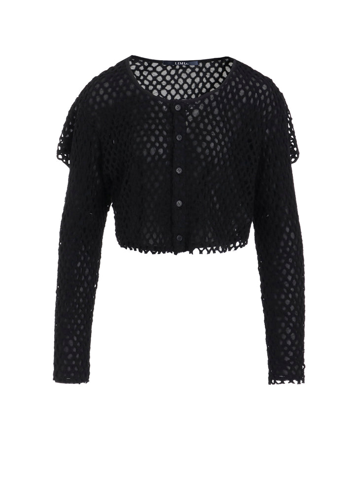 HOLE JACQUARD + CHIFFON PUFF CARDIGAN