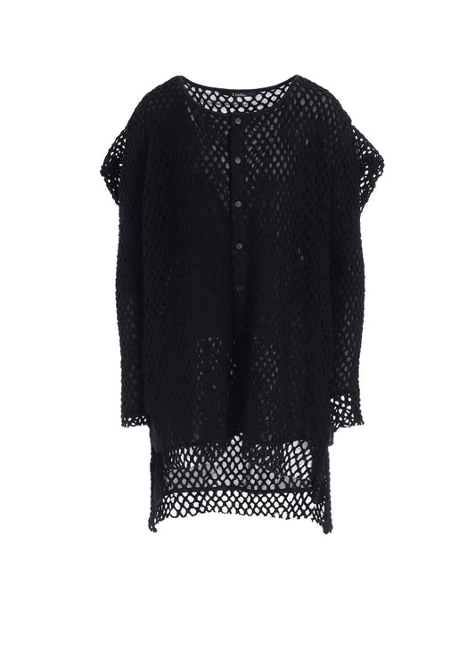 HOLE JACQUARD + CHIFFON PUFF LONG CARDIGAN