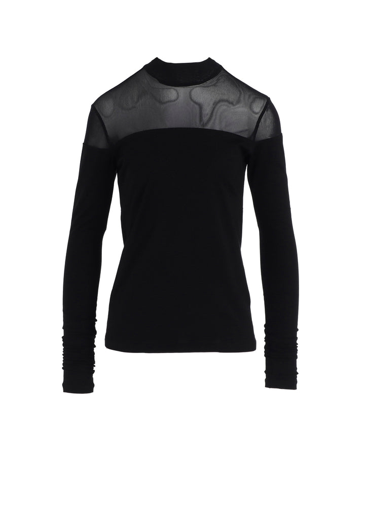 PLAIN STITCH +TULLE PANELED HIGHNECK