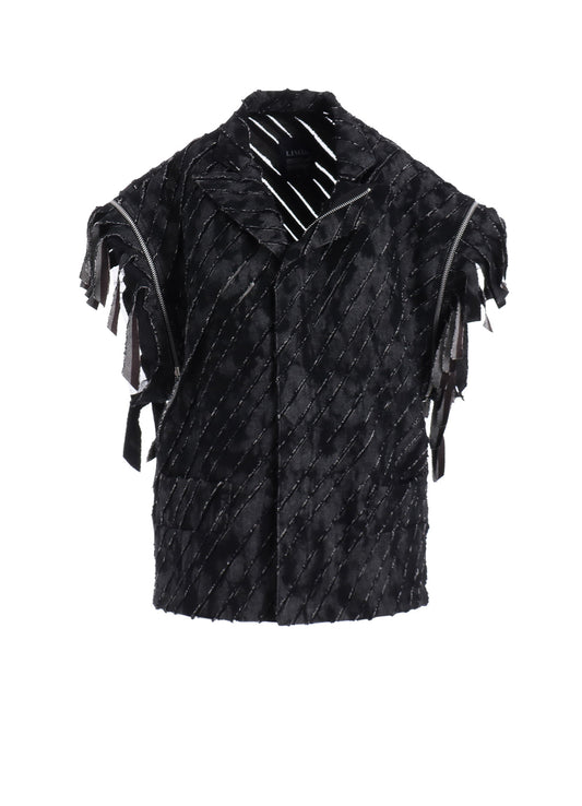DENIM WITH SLASH DETAIL CUFFS ZIP JACKET B