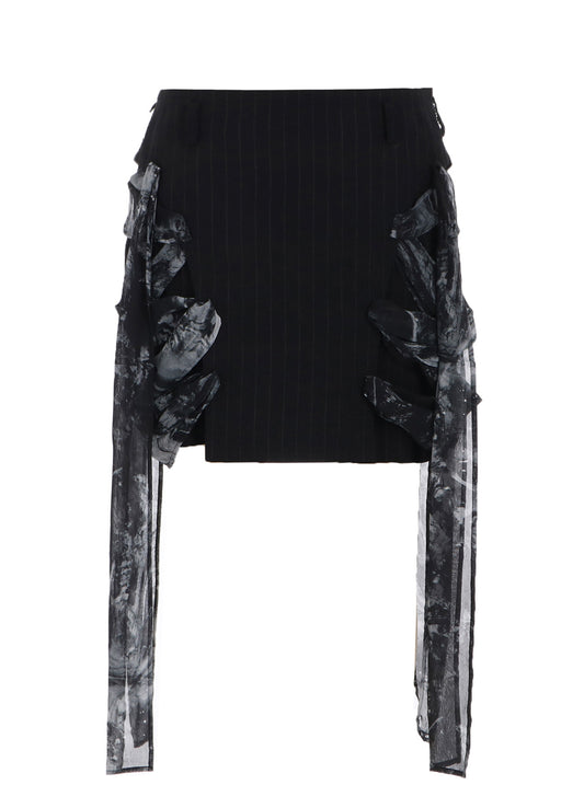 STRIPE RIBBON LACE-UP SHORT SKIRT