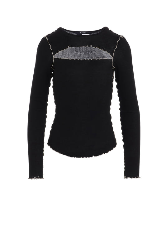 RIB STITCH SLIT CHEST LONG SLEEVE T-SHIRT