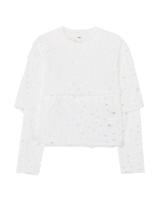 HOLED PLAIN STITCH LAYERED SEPARATE LONG SLEEVE T-SHIRT