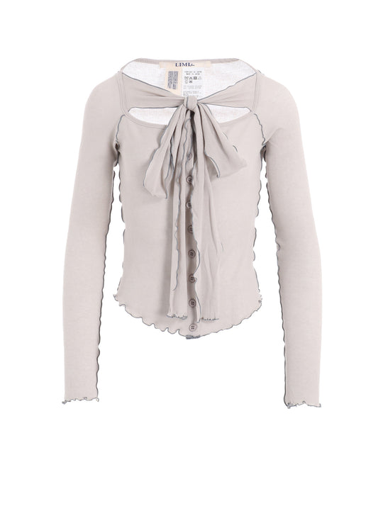 RIB STITCH CARDIGAN WITH RIBBON