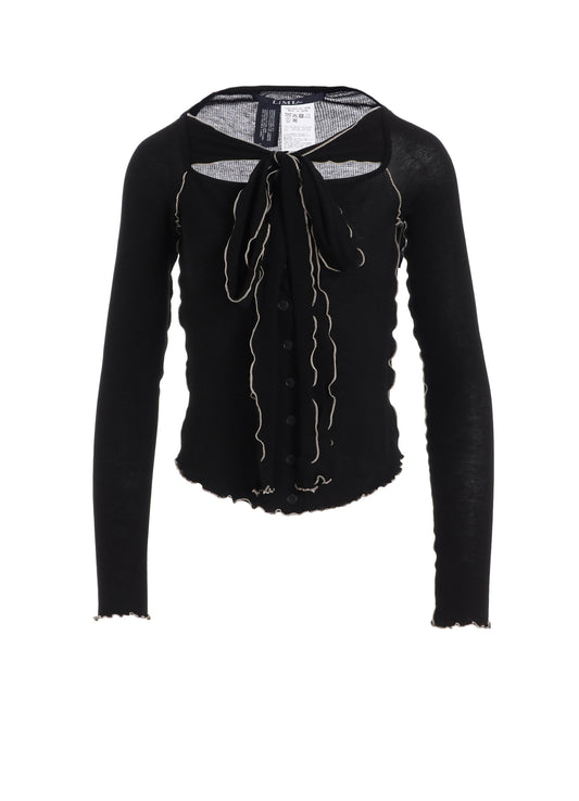 RIB STITCH CARDIGAN WITH RIBBON