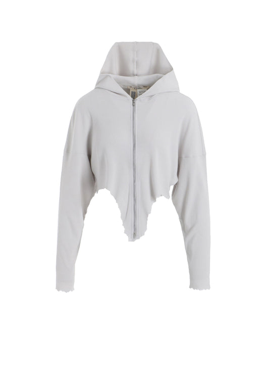 CRUSHED RIB STITCH CURVED HEM HOODIE