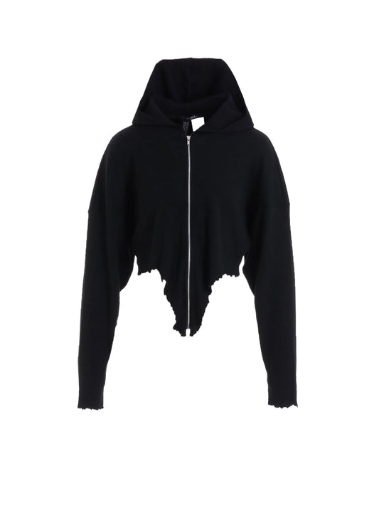 CRUSHED RIB STITCH CURVED HEM HOODIE