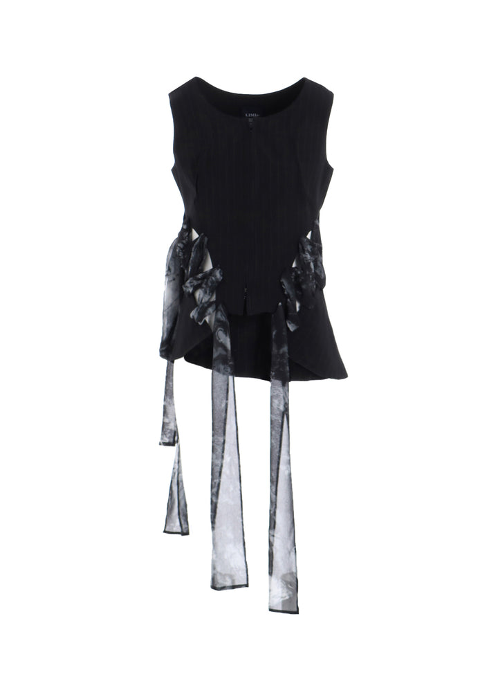 STRIPE RIBBON LACE-UP VEST