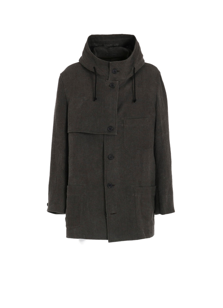 INK-DYED LINEN-WOOL VIYELLA HOODED JACKET