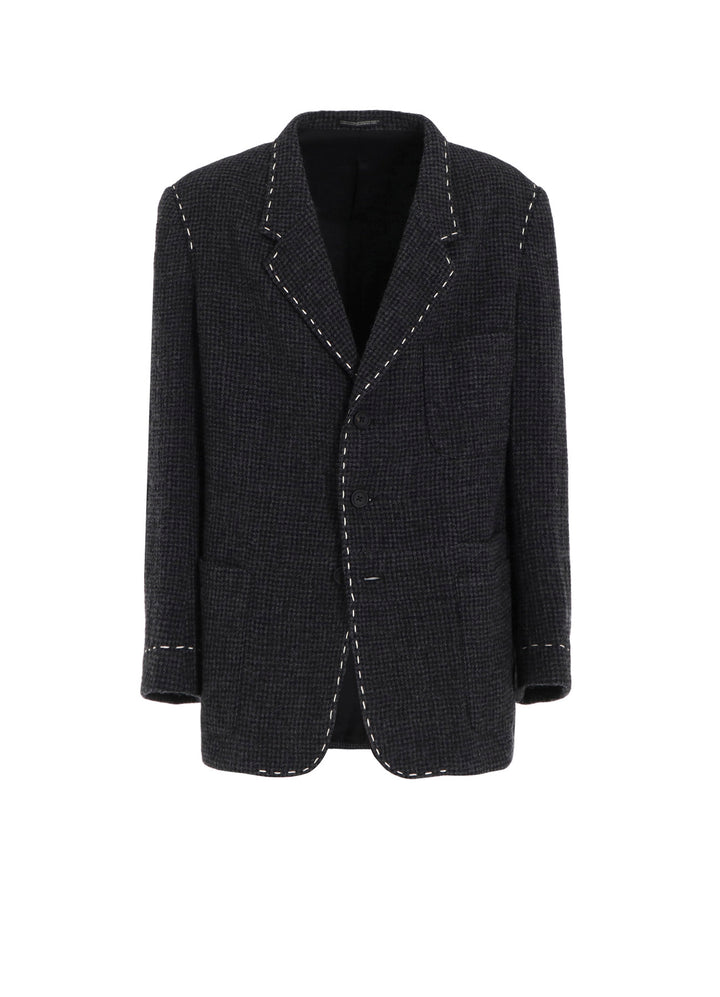 HOUNDSTOOTH JACKET WITH LEFT PANEL AND HAND STITCH