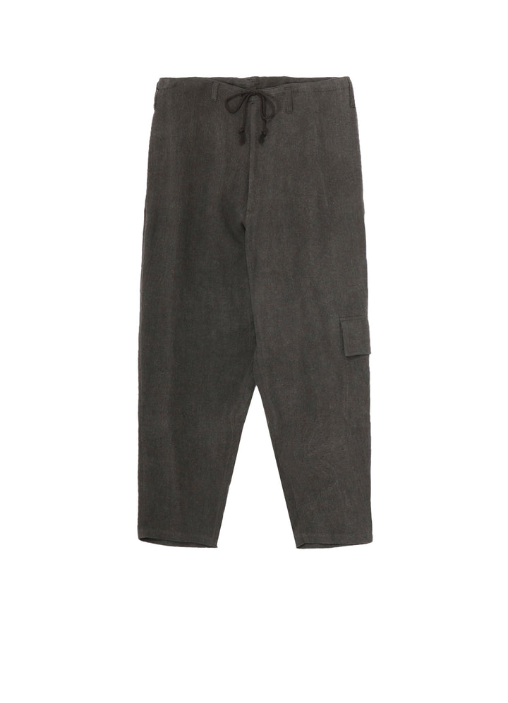 INK-DYED LINEN-WOOL VIYELLA SIDE TUCK STRING PANTS