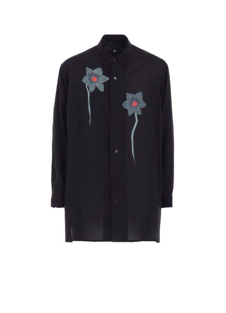 REGULAR COLLAR SHIRT WITH BLACK FLOWER PRINT