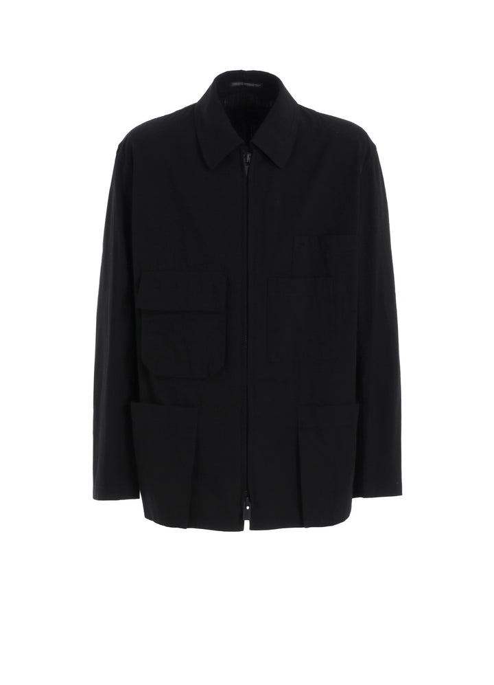 FASTENER BLOUSON WITH COTTON LINEN UNEVEN YARN CANVAS