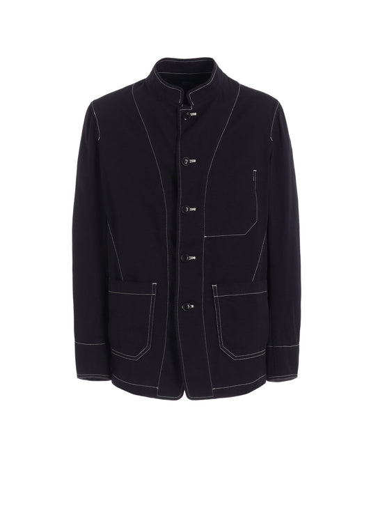 COTTON TWILL GARMENT DYED STAND COLLAR JACKET